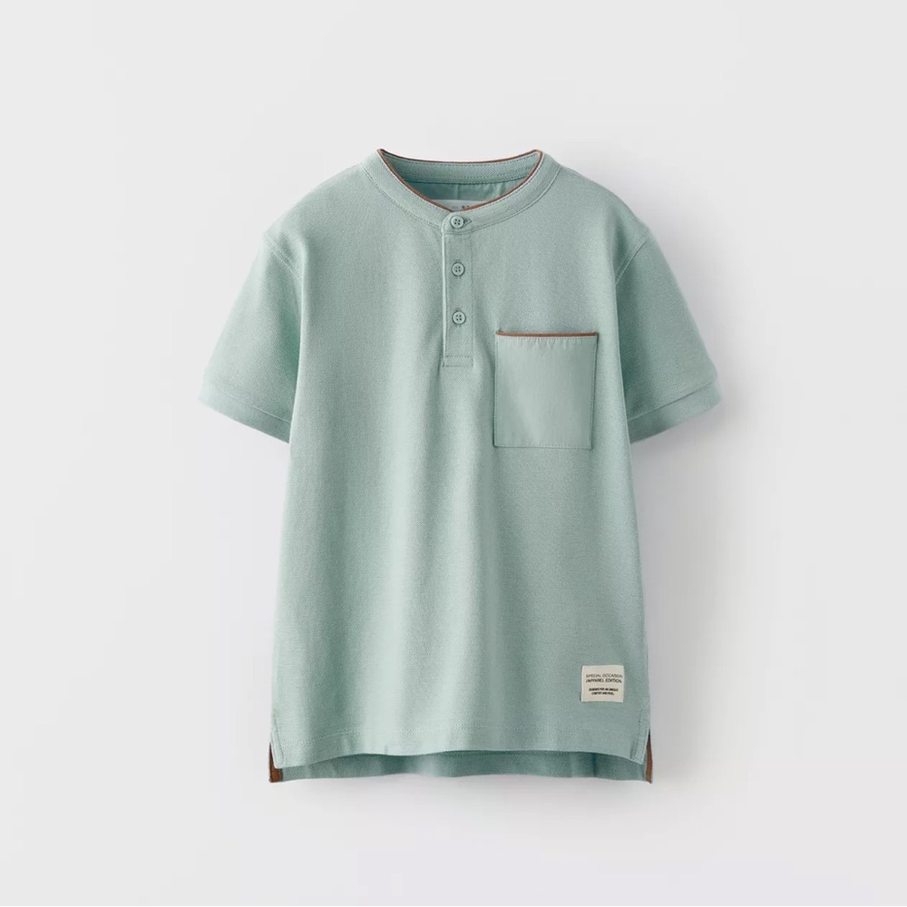 ZARA STRUCTURED PIQUÉ POCKET POLO SHIRT Size 8-9